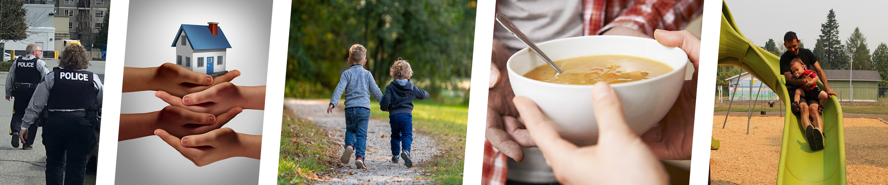 5 photos show police, housing, food security, and families enjoying parks